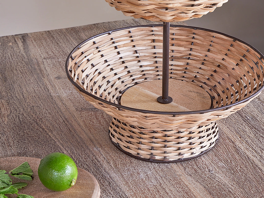 Montali Rattan 2 Tier Fruit Stand - Black & Natural