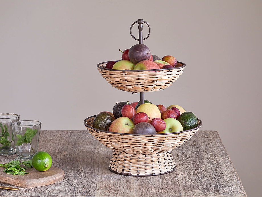 Montali Rattan 2 Tier Fruit Stand - Black & Natural