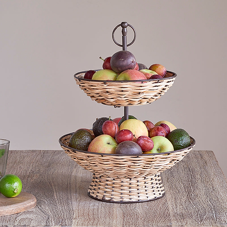 Montali Rattan 2 Tier Fruit Stand - Black & Natural-nkuku