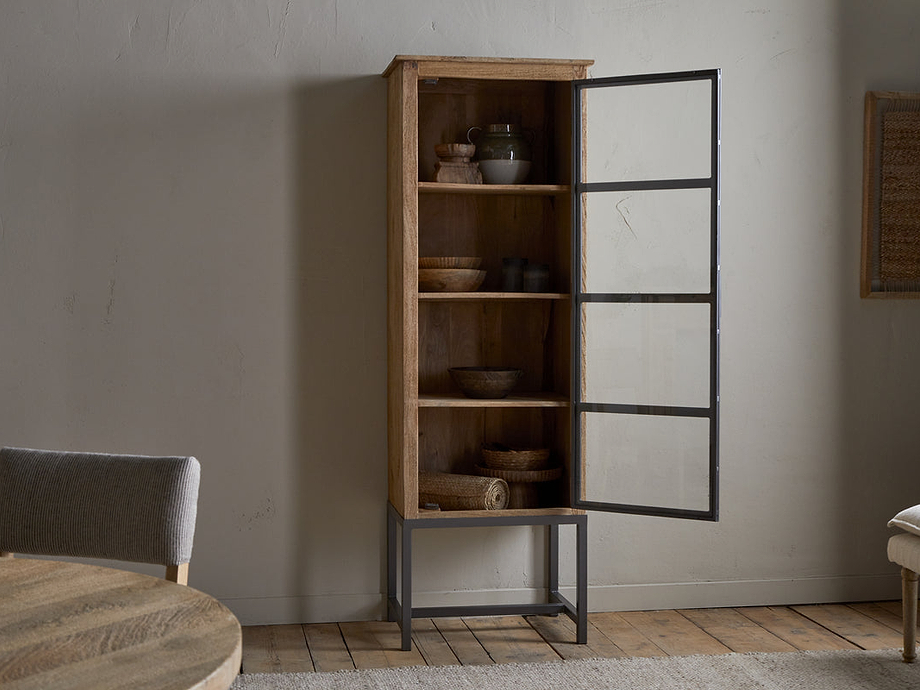 Nirvi Mango Wood & Iron Tall Cabinet - Black