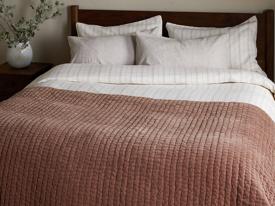 Nidra Velvet & Linen Bed Quilt - Rust