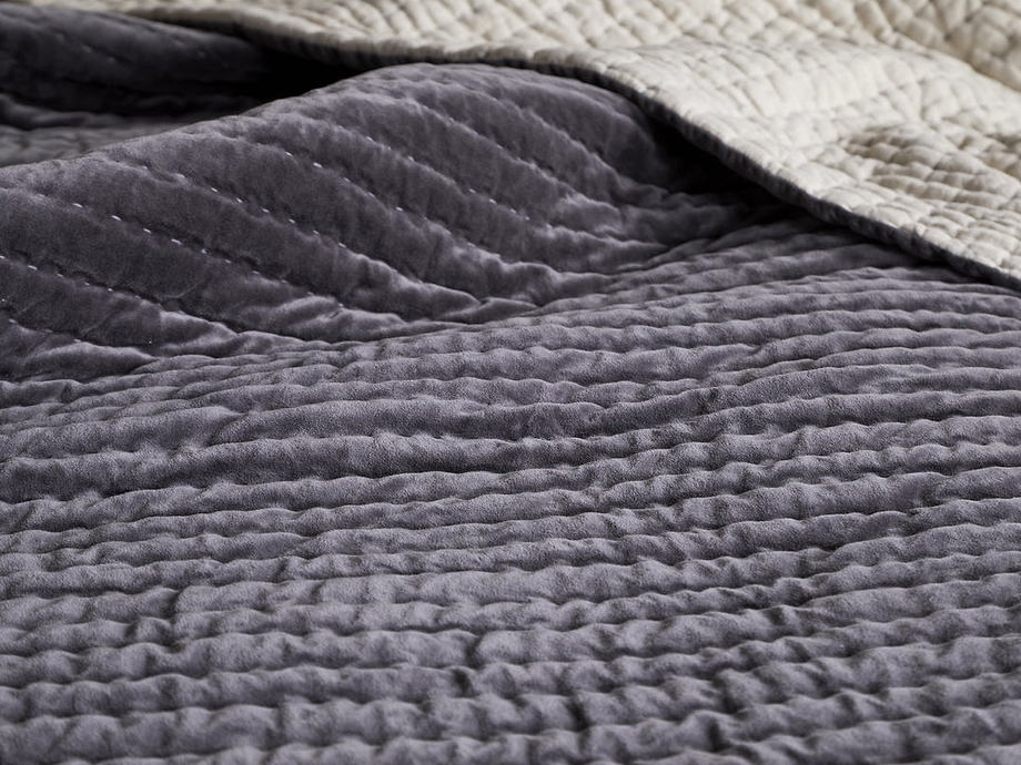 Nidra Velvet & Linen Bed Quilt - Charcoal