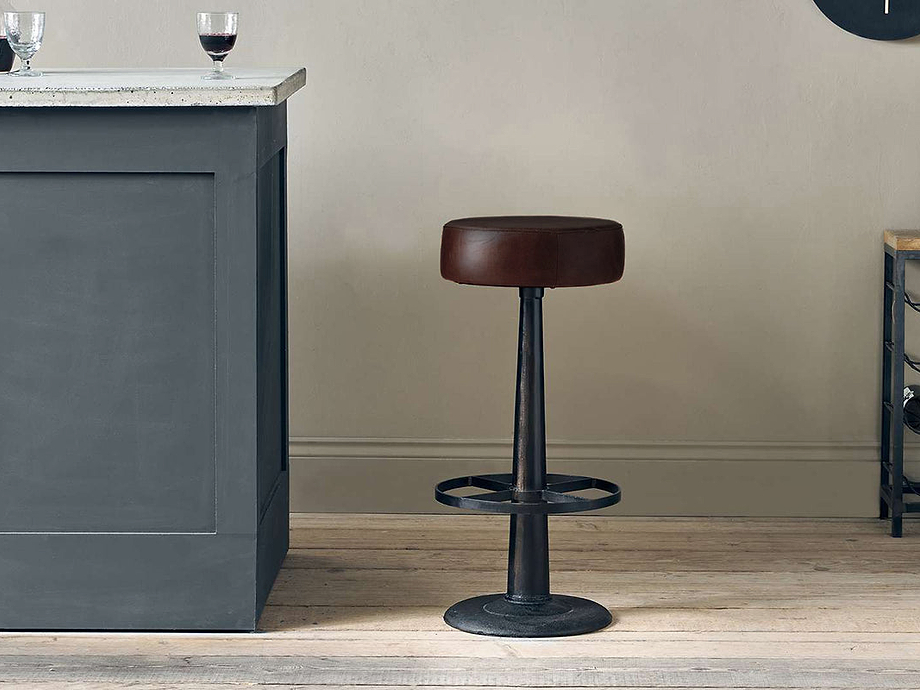 Narwana Leather Round Stool - Dark Brown