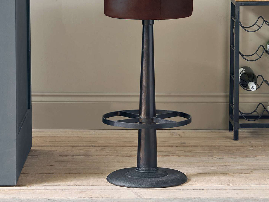 Narwana Leather Round Stool - Dark Brown