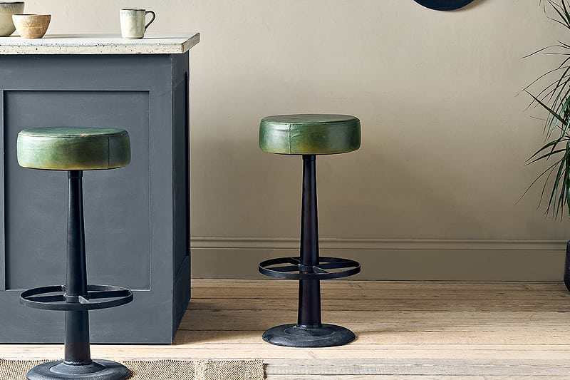 Narwana Leather Round Stool - Rich Green