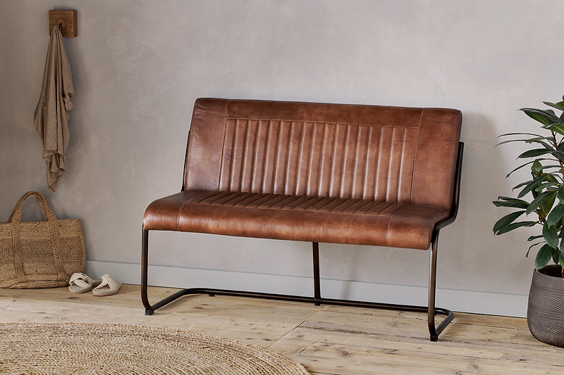 Nuveena Ribbed Leather Bench - Chocolate Brown