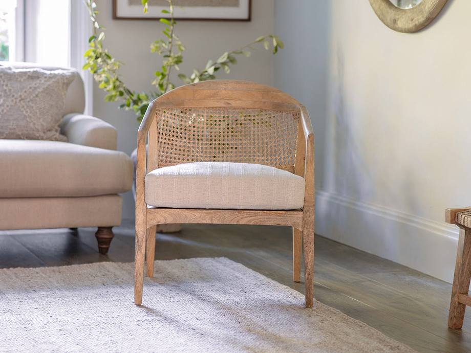 Nabhi Mango Wood & Cane Occasional Chair - Natural