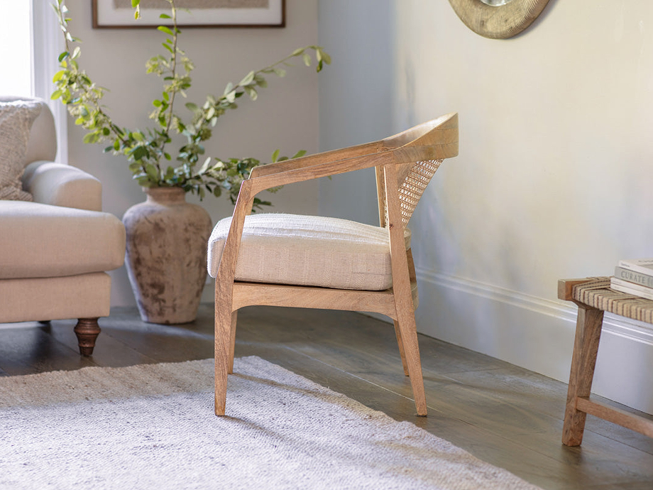 Nabhi Mango Wood & Cane Occasional Chair - Natural