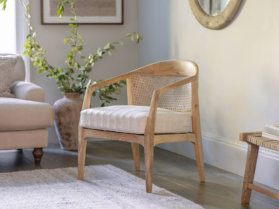 Nabhi Mango Wood & Cane Occasional Chair - Natural