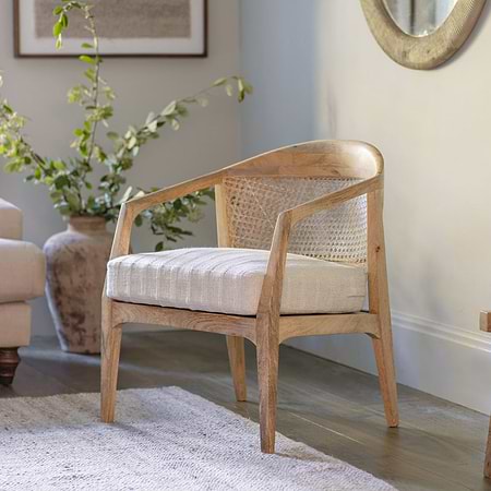 Nabhi Mango Wood & Cane Occasional Chair - Natural-nkuku