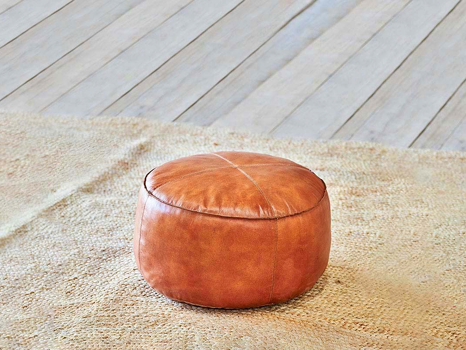 Nadu Leather Pouf - Aged Tan