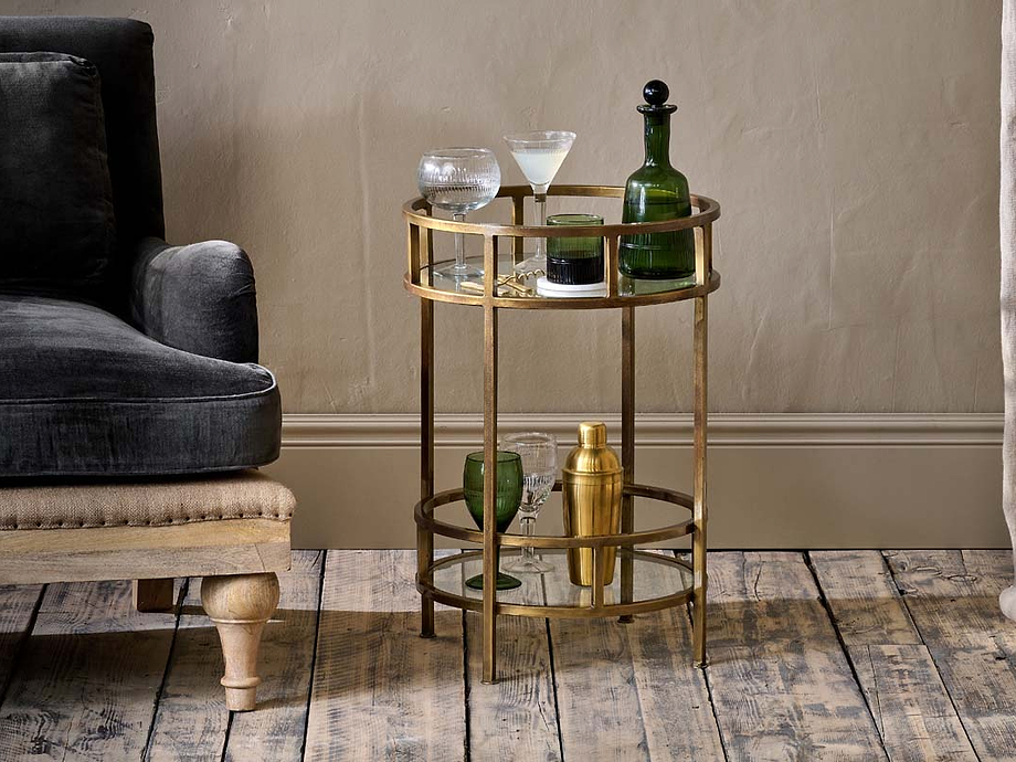 Nakuru Iron & Glass Drinks Table - Brass