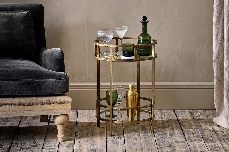 Nakuru Iron & Glass Drinks Table - Brass- nkuku