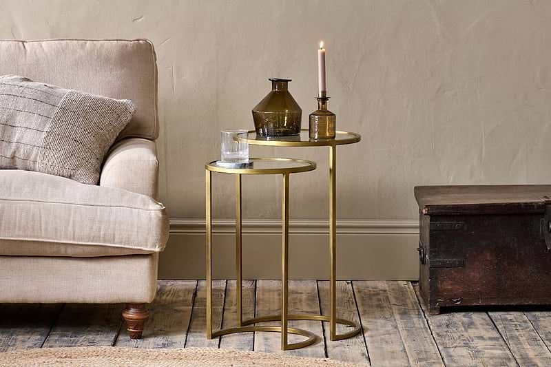 Nakuru Iron & Glass Side Table Set - Brass- nkuku