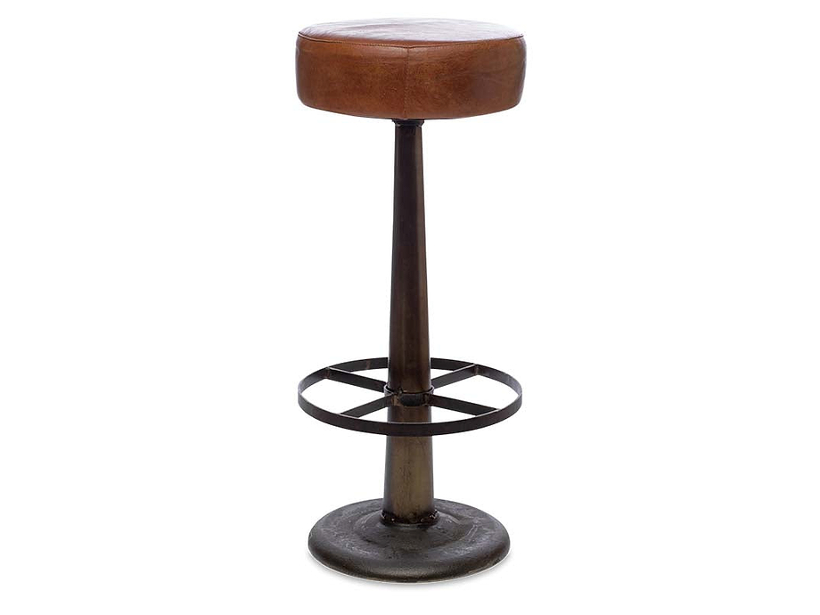 Narwana Leather Round Stool - Aged Tan