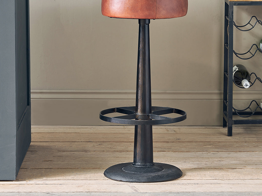 Narwana Leather Round Stool - Chocolate Brown