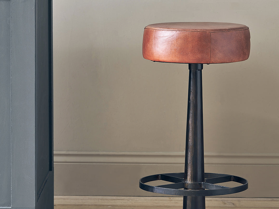 Narwana Leather Round Stool - Chocolate Brown