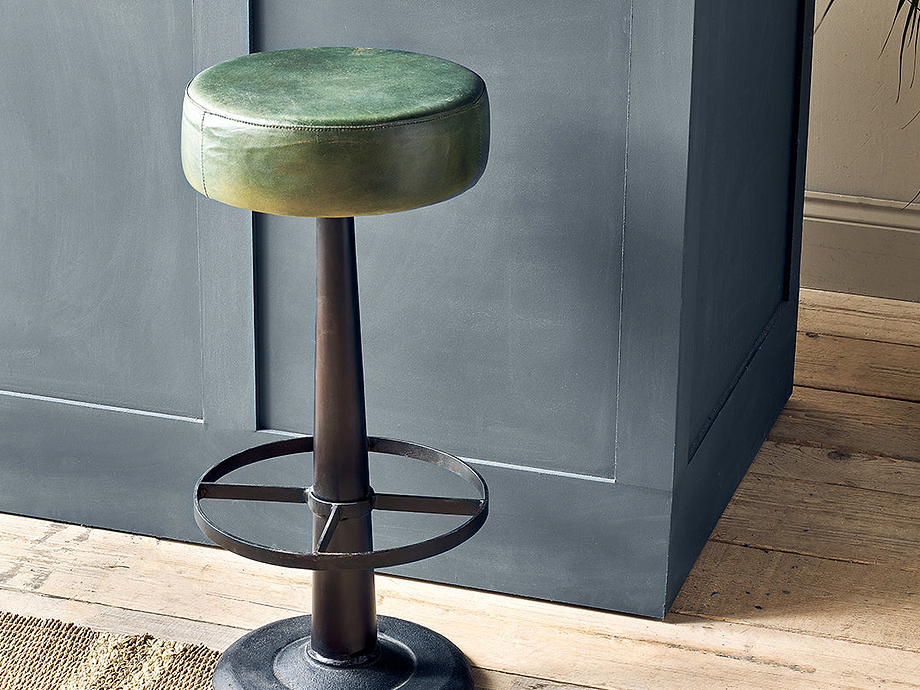 Narwana Leather Round Stool - Rich Green