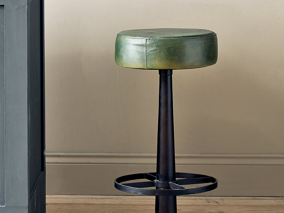 Narwana Leather Round Stool - Rich Green