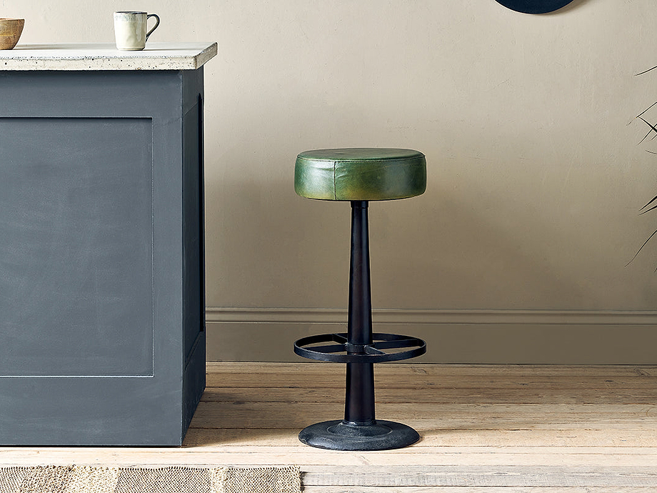 Narwana Leather Round Stool - Rich Green