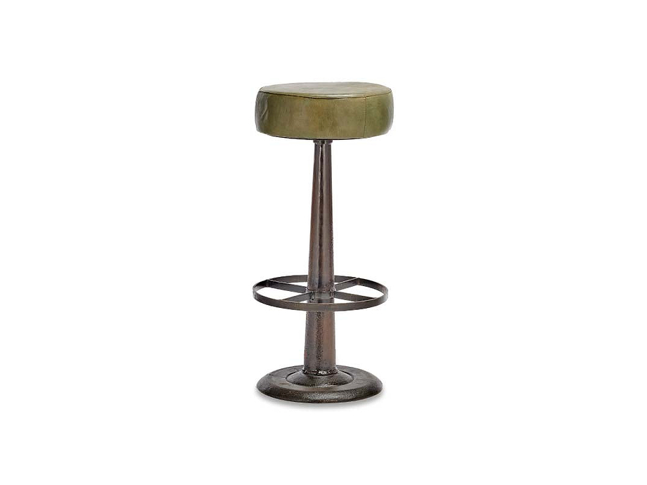 Narwana Leather Round Stool - Rich Green