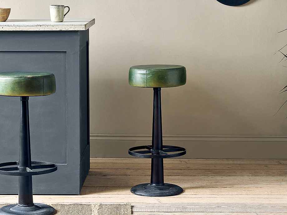 Narwana Leather Round Stool - Rich Green