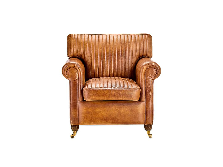 Narwana Ribbed Leather Armchair - Aged Tan