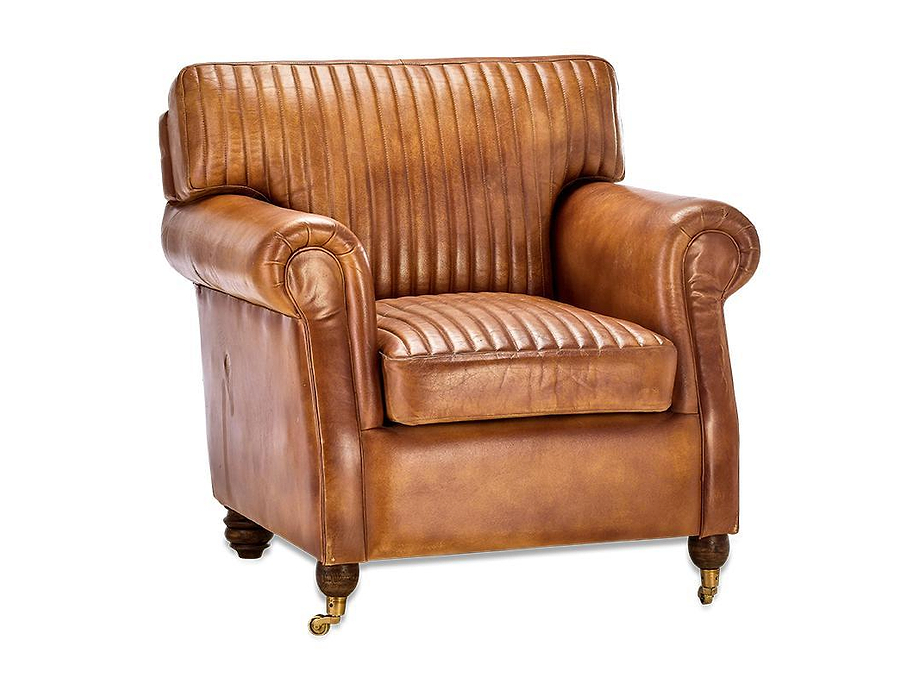 Narwana Ribbed Leather Armchair - Aged Tan