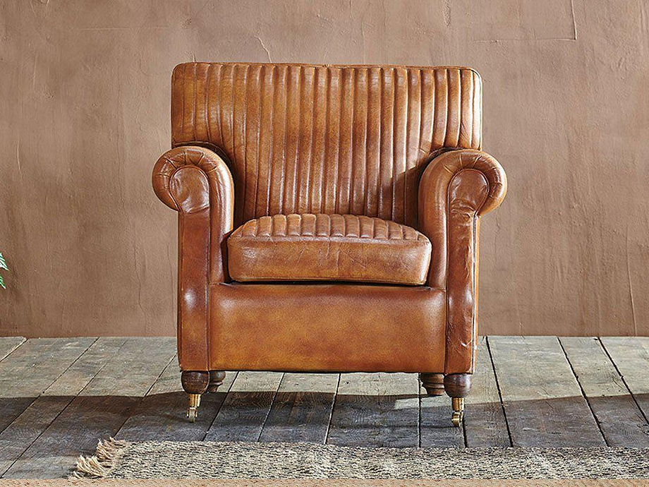 Narwana Ribbed Leather Armchair - Aged Tan