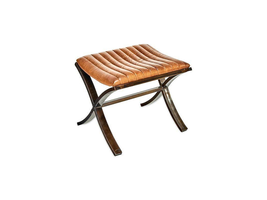 Narwana Ribbed Leather Footstool - Aged Tan