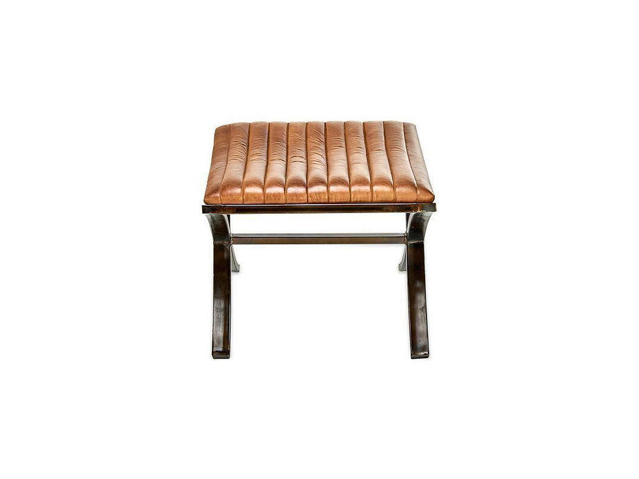 Narwana Ribbed Leather Footstool - Aged Tan