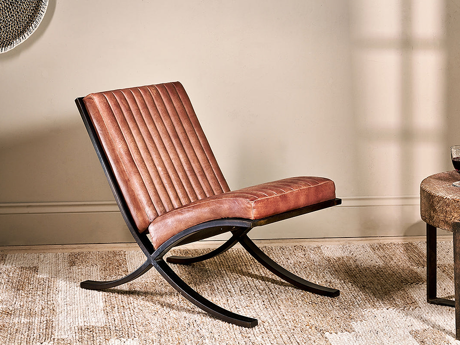 Narwana Ribbed Leather Lounger - Aged Tan