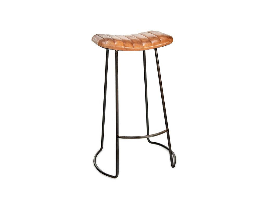 Narwana Ribbed Leather Stool - Aged Tan - Large
