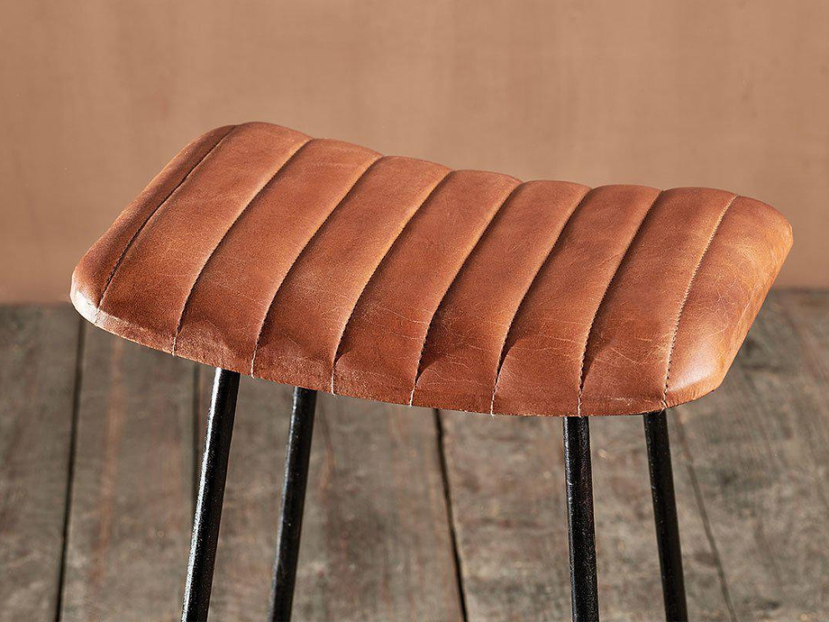 Narwana Ribbed Leather Stool - Aged Tan - Small