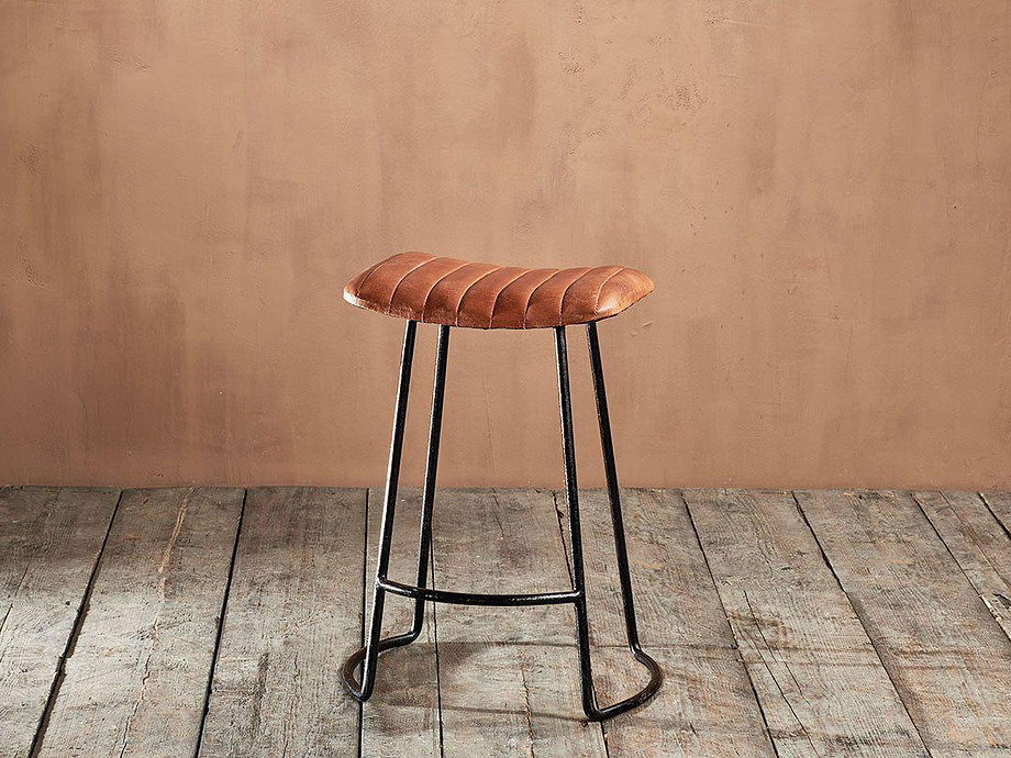 Narwana Ribbed Leather Stool - Aged Tan - Small