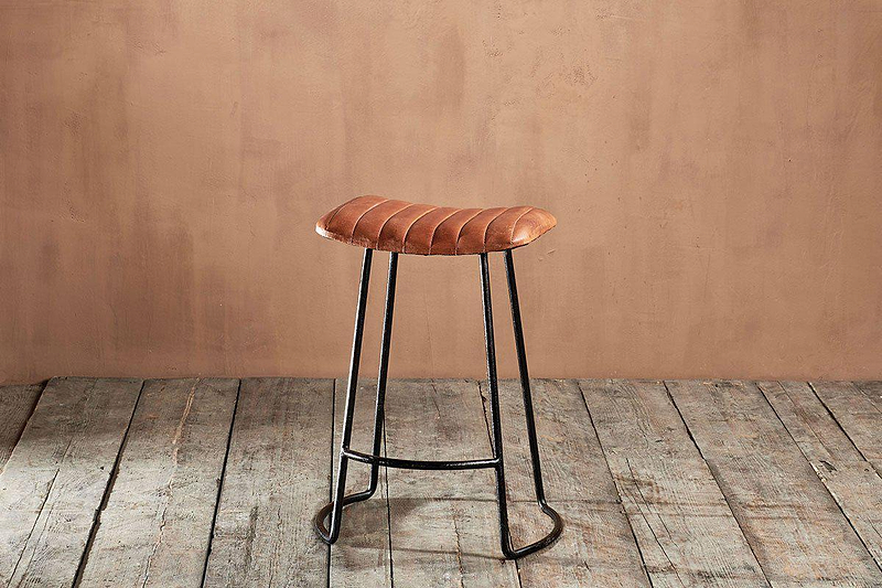 Narwana Ribbed Leather Stool - Aged Tan - Small-nkuku