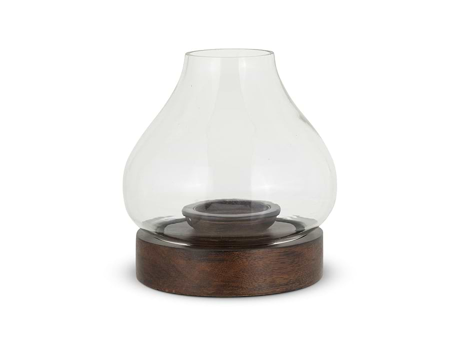 Naryla Mango Wood Lantern - Dark Stain & Clear