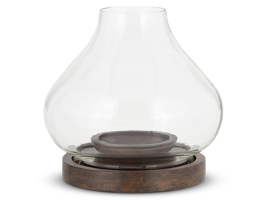 Naryla Mango Wood Lantern - Dark Stain & Clear