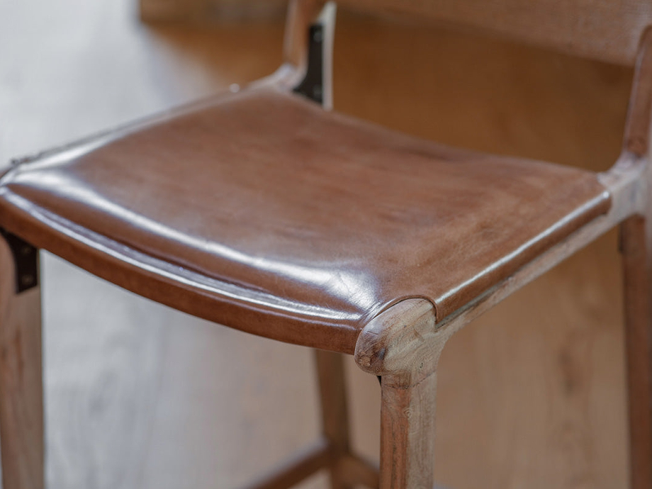 Nayan Leather & Jute Counter Chair - Tan