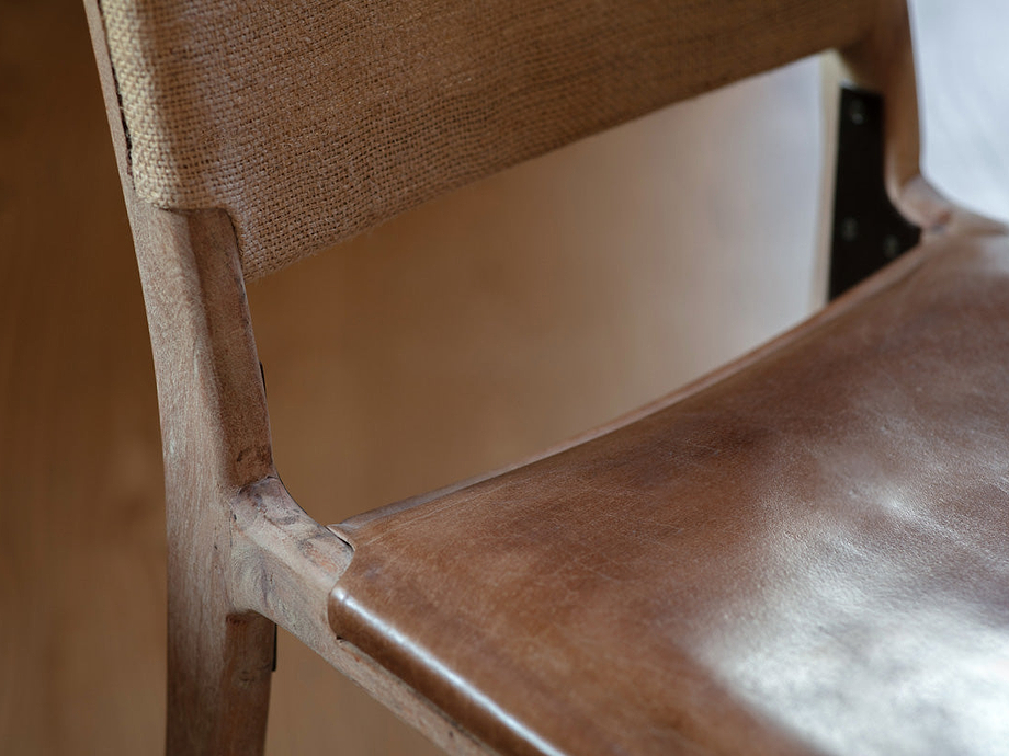 Nayan Leather & Jute Counter Chair - Tan