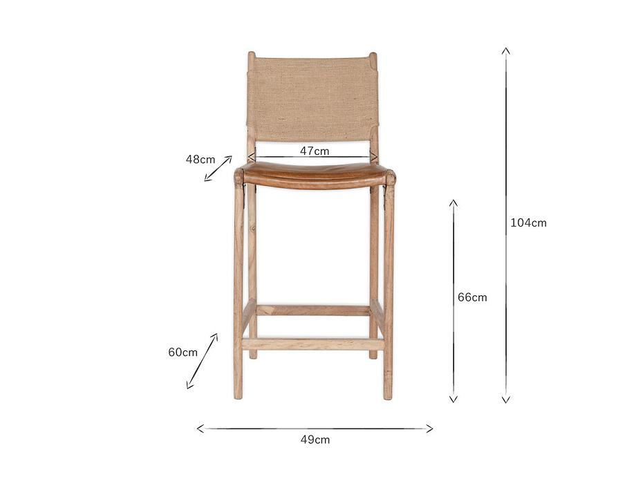 Nayan Leather & Jute Counter Chair - Tan