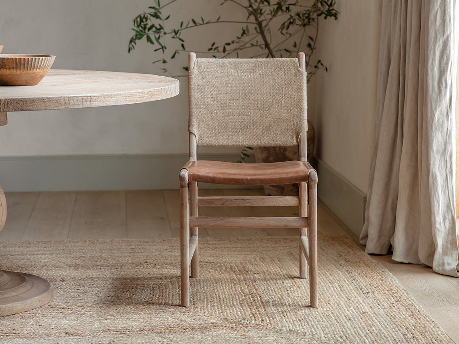 Nayan Leather & Jute Dining Chair - Tan