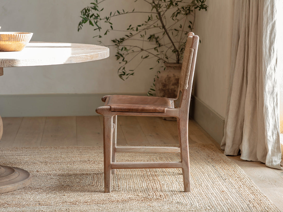 Nayan Leather & Jute Dining Chair - Tan