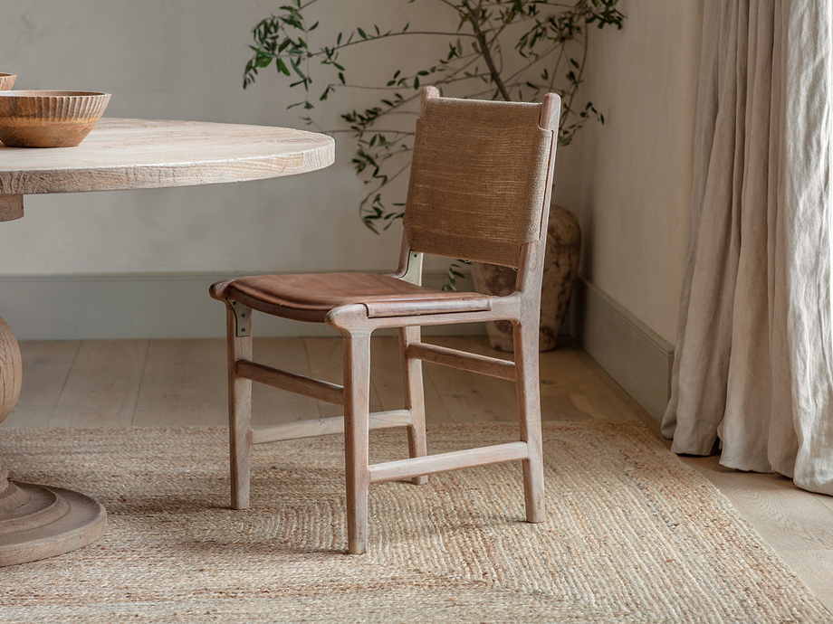 Nayan Leather & Jute Dining Chair - Tan