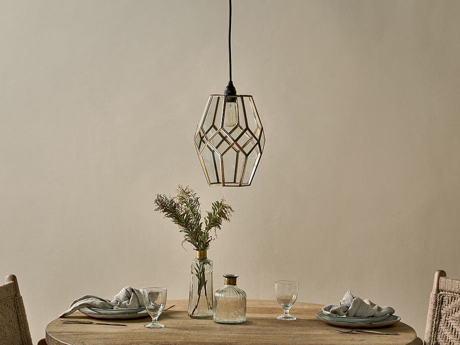 Nazat Panelled Glass Easy Fit LampShade - Clear & Antique Brass