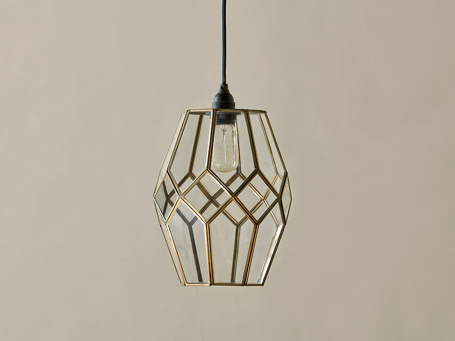 Nazat Panelled Glass Easy Fit LampShade - Clear & Antique Brass