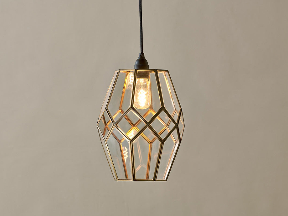 Nazat Panelled Glass Easy Fit LampShade - Clear & Antique Brass