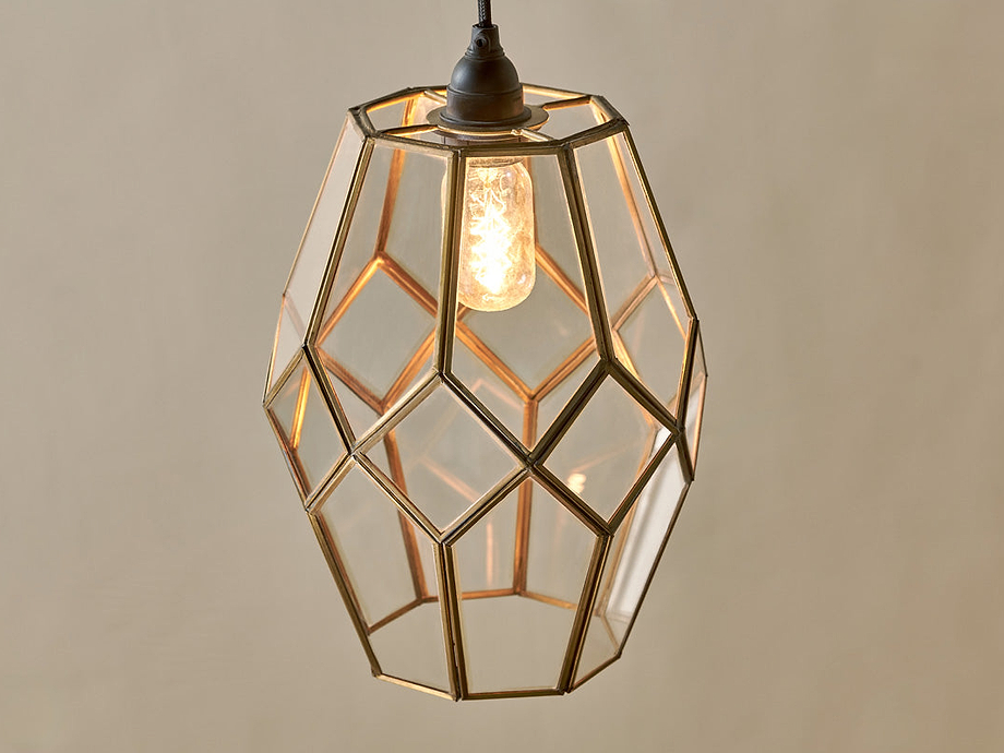 Nazat Panelled Glass Easy Fit LampShade - Clear & Antique Brass