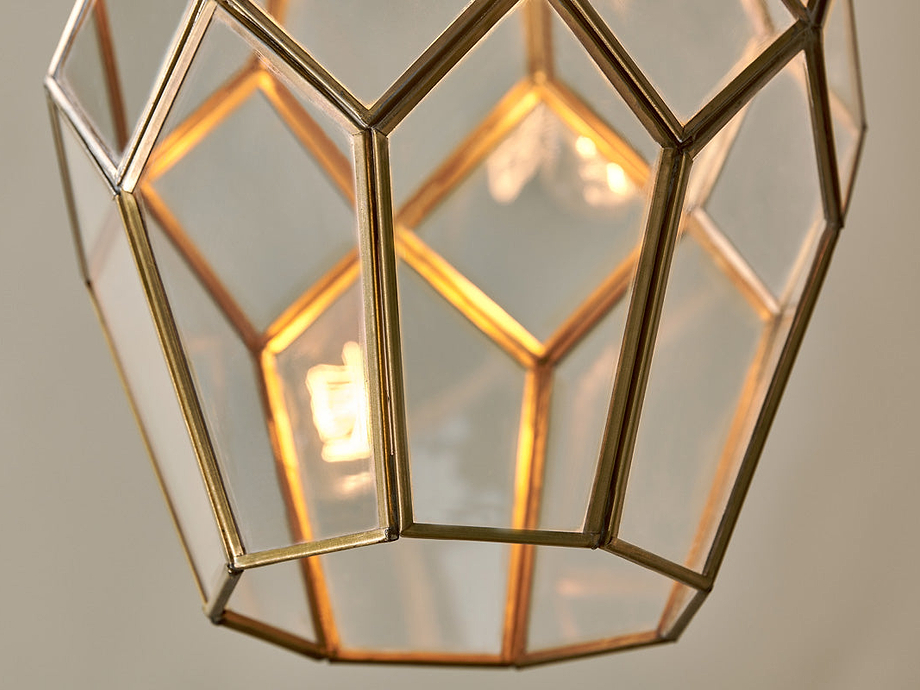 Nazat Panelled Glass Easy Fit LampShade - Clear & Antique Brass