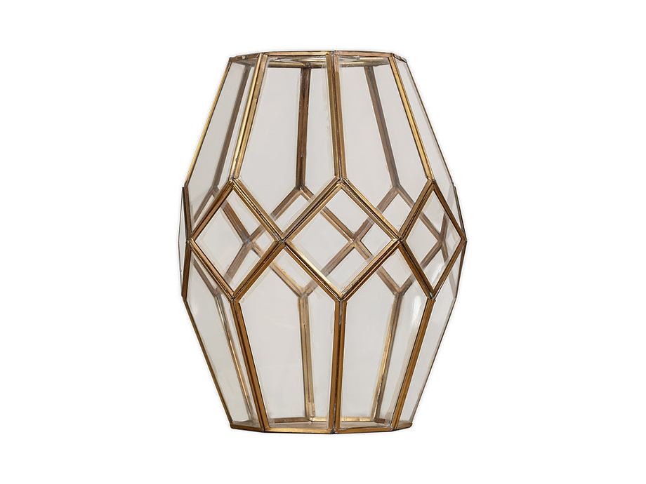 Nazat Panelled Glass Easy Fit LampShade - Clear & Antique Brass